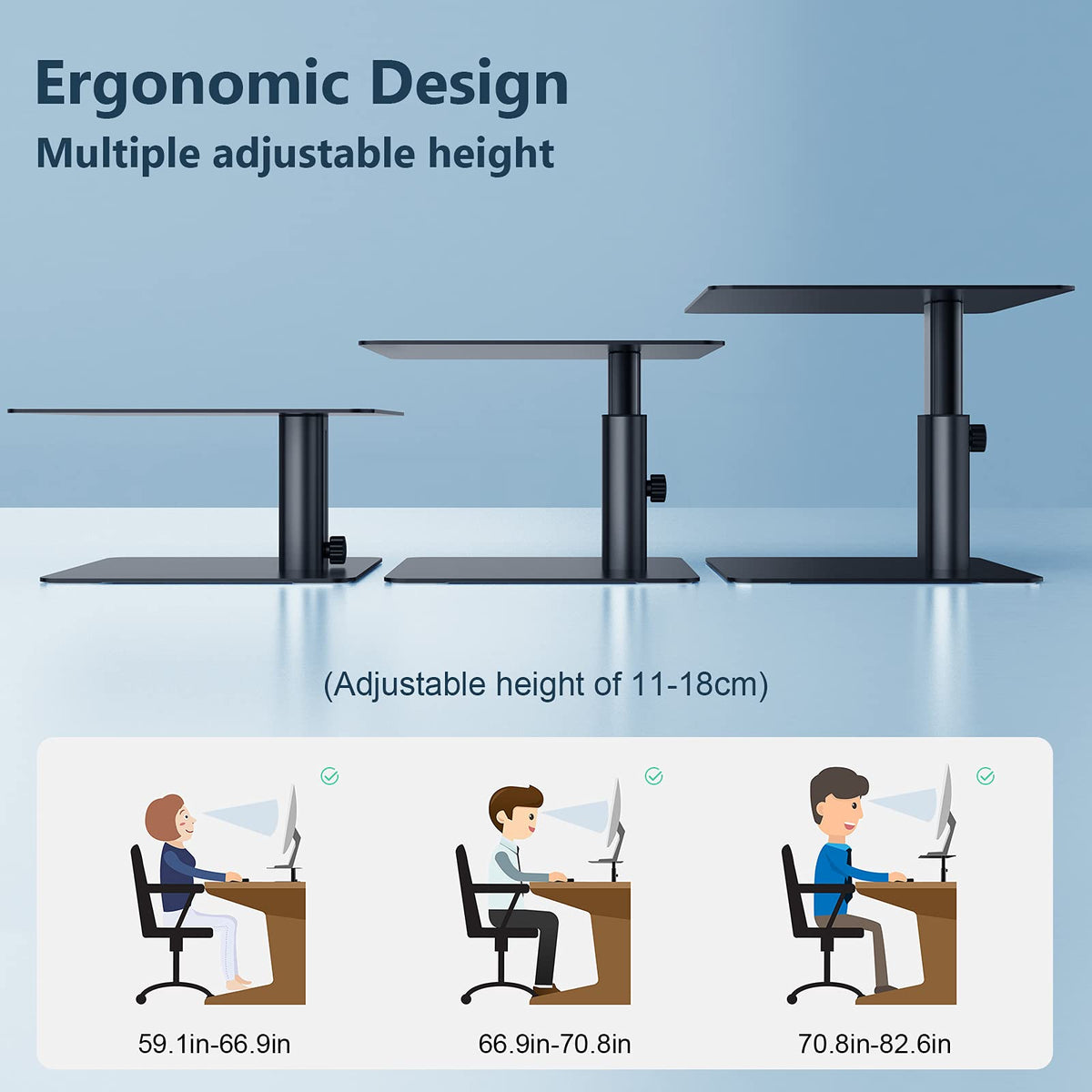 Nillkin Monitor Stand for Desk, Adjustable Height Computer Monitor Stand, Ergonomic Aluminum Computer Stand for Desktop Monitor, iMac, Studio Display XDR, Dell, HP, Lenovo, Other Screen Display, Black