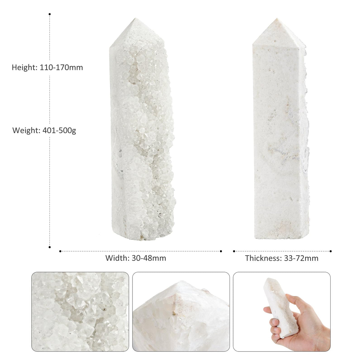 Sportmusies Natural Rock Crystal Cluster Obelisk Wand Tower Home Office Decoration, Irregular-Shaped Geode Stone Mineral Specimen Reiki Collection, 4.33-6.69 inches