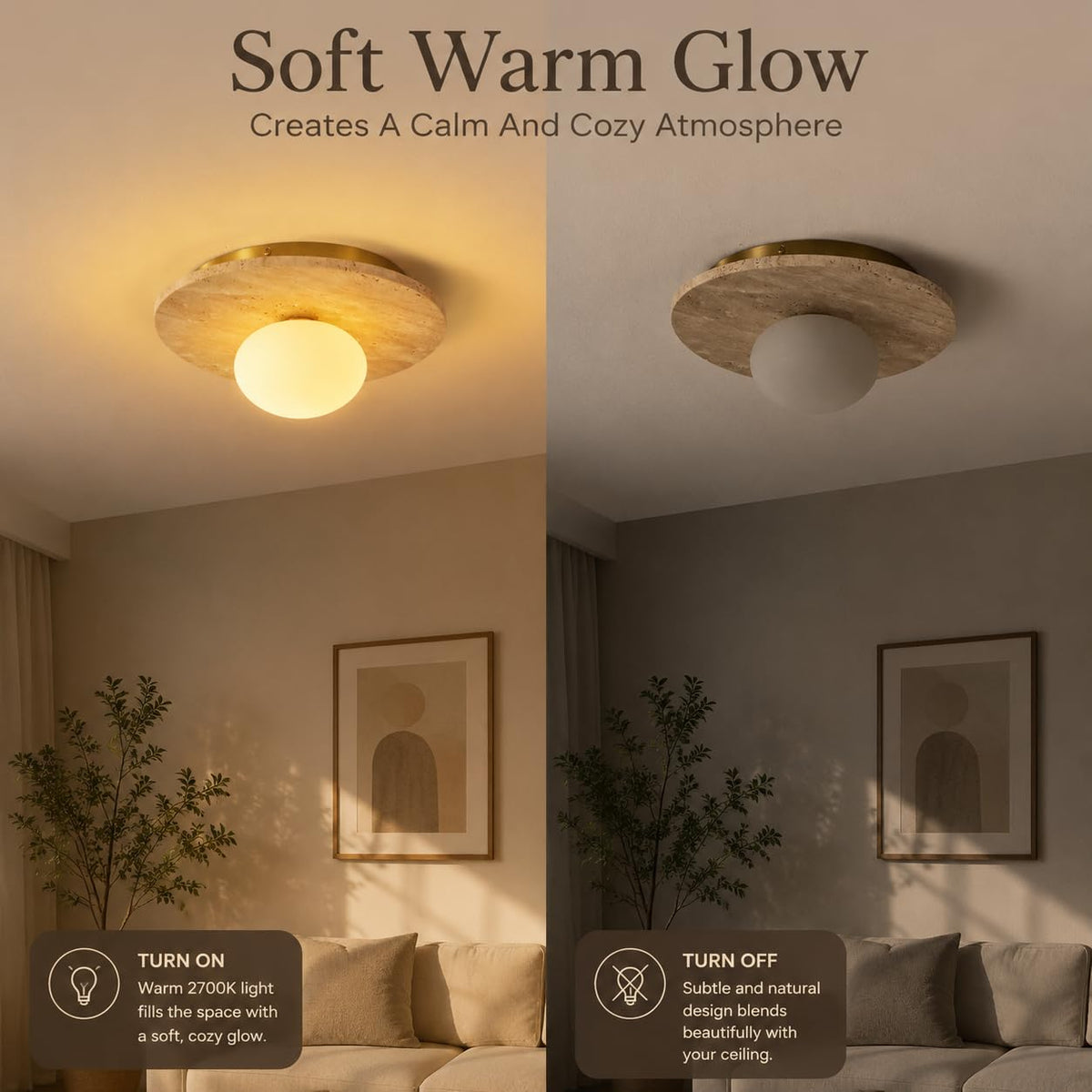 BCGMYLN Natural Travertine Ceiling Light, 12.6inch Modern Flush Mount Ceiling Light Fixture with Frosted Glass Globe, Stone Ceiling Lamp for Hallway Entryway Bedroom Bathroom,G9 Bulb Not Included