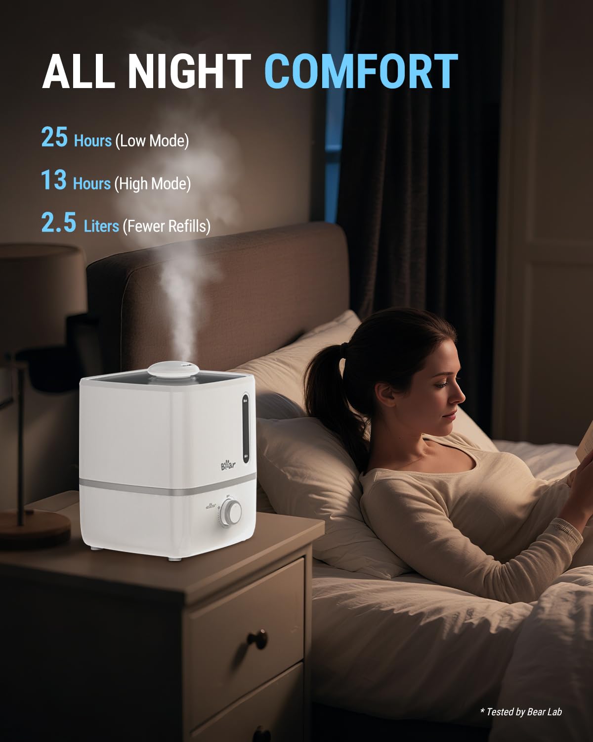 Bear Humidifiers for Bedroom, 2.5L Cool Mist Humidifiers and Oil Diffuser, Quiet Rapid humidifiers for Home Whole House, with Adjustable Mist Output and Auto Shut-off, White