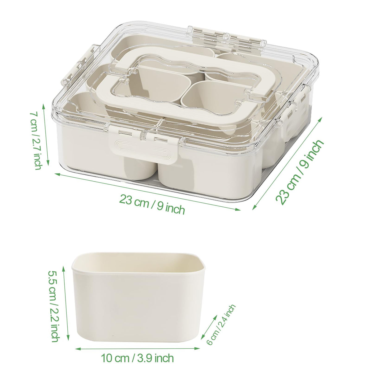 Divided Serving Tray with Lid and Handle, Portable Snack Box Container, 6 Compartments Veggie Fruit Snackle Tray, Charcuterie Platter Container for Party, Nuts, Snacks, Picnic,2 Pack, MEDIUM SIZE