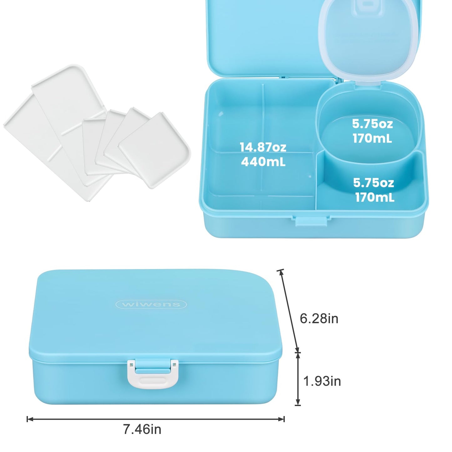 wiwens Snack Box Container for Kids Adults Reusable Snackle Box with Adjustable Dividers Airtight Snack Organizer with Compartents Toddler Bento Lunch Box Leak Proof for Office,School,Travel,Outdoor