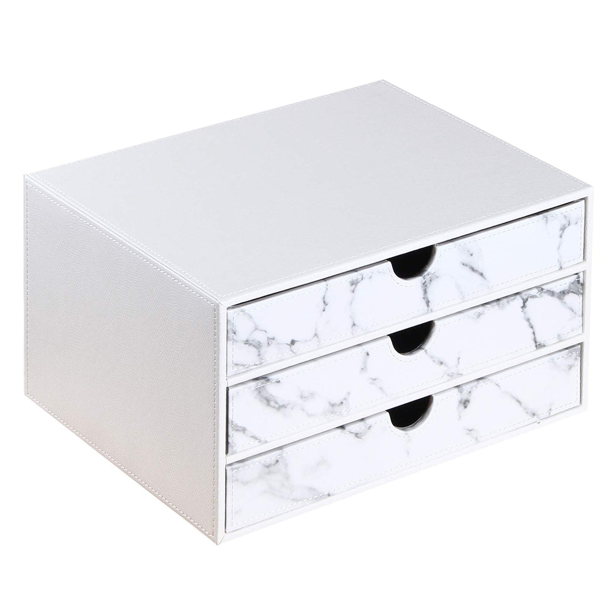 Ayunga PU Leather Desk Organizer with 3 Drawers, Executive Office Supplies Desktop Filing A4 File Cabinet/Holder, Stackable Storage Box for Jewelry/Bill/Paper/Documents/Makeup Home Decor Accessories