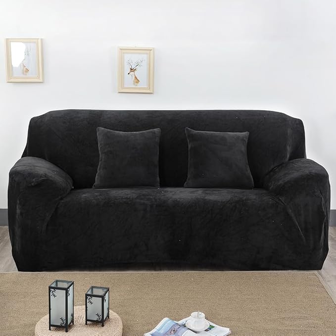 vctops 4 Seater Velvet Plush Stretch Sofa Slipcover 1-Piece Sofa Cover