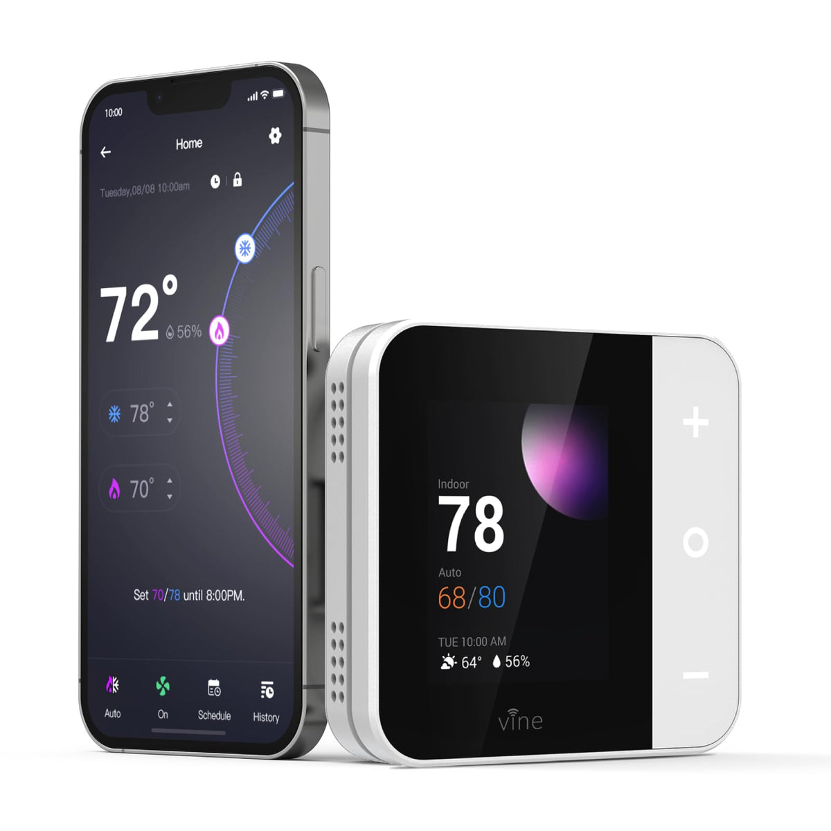 Vine Thermostat for Home with Touchscreen Color Display, WiFi Smart Thermostat Compatible with Alexa and Google Assistant, 7day/8period Programmable, Energy Saving, C-Wire Required, Screen Size 2.8"