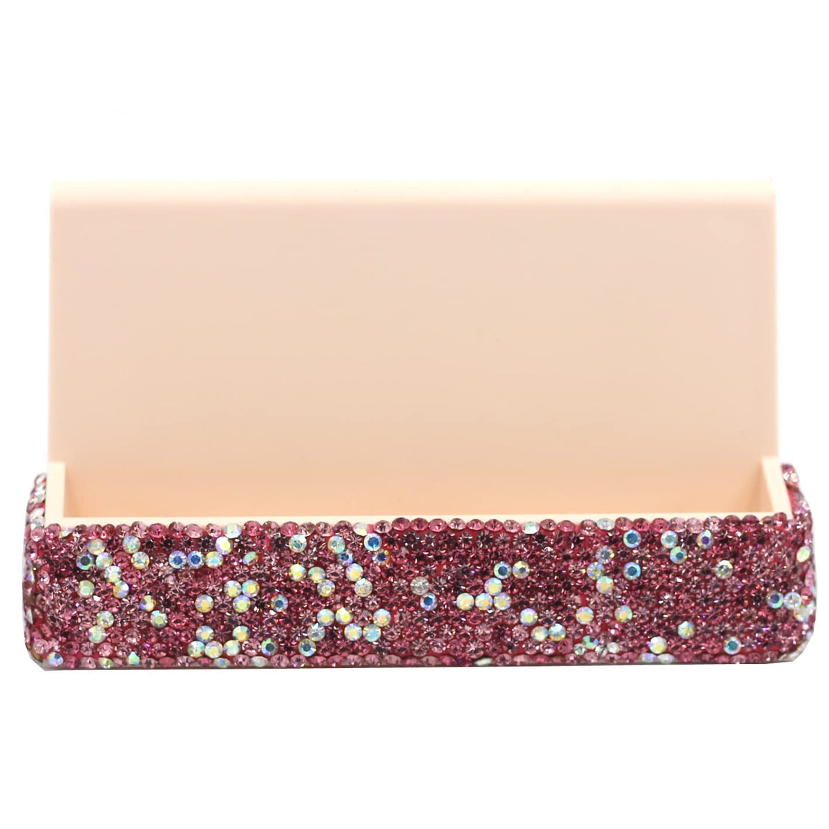 Bestbling Bling Rhinestone Crystal Business Card Holder for Desk Business Card Display Stand Desktop Business Card Holders (Pink)