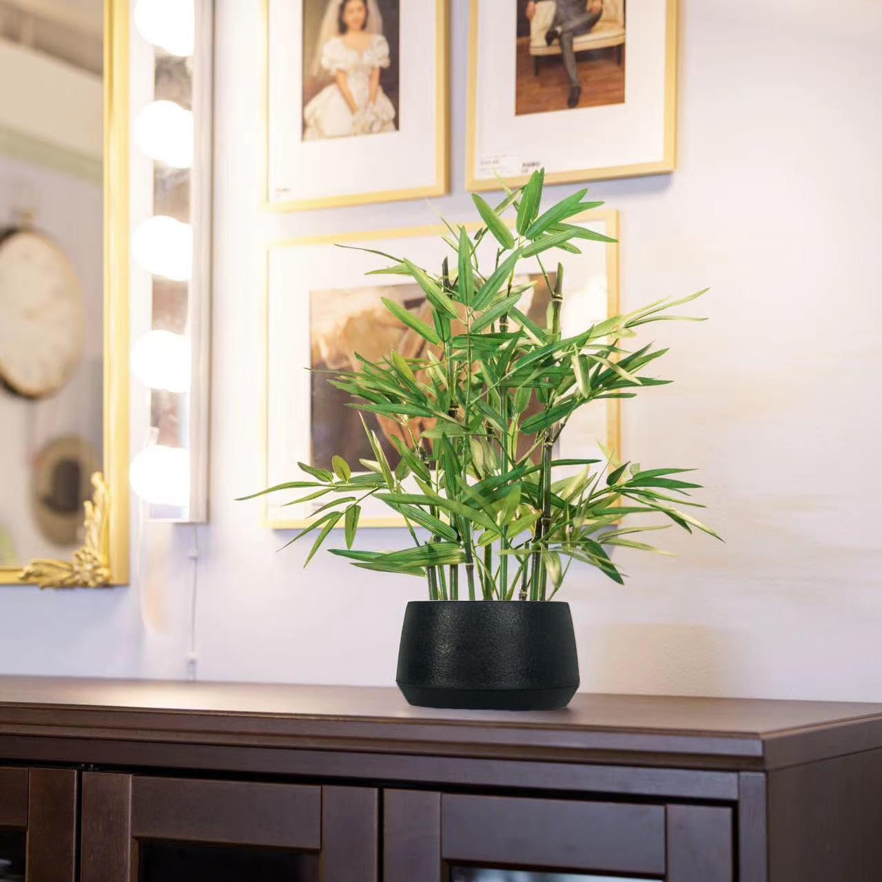 365 Blooming Decor 18-inch Tall Potted ARTIFICIAL Bamboo Plant (Black Pot) - Luxury Artificial Bamboo in black textures Pot for Home, Office, Kitchen, Counter Top, Indoor Decor, Money Tree, Lucky Tree