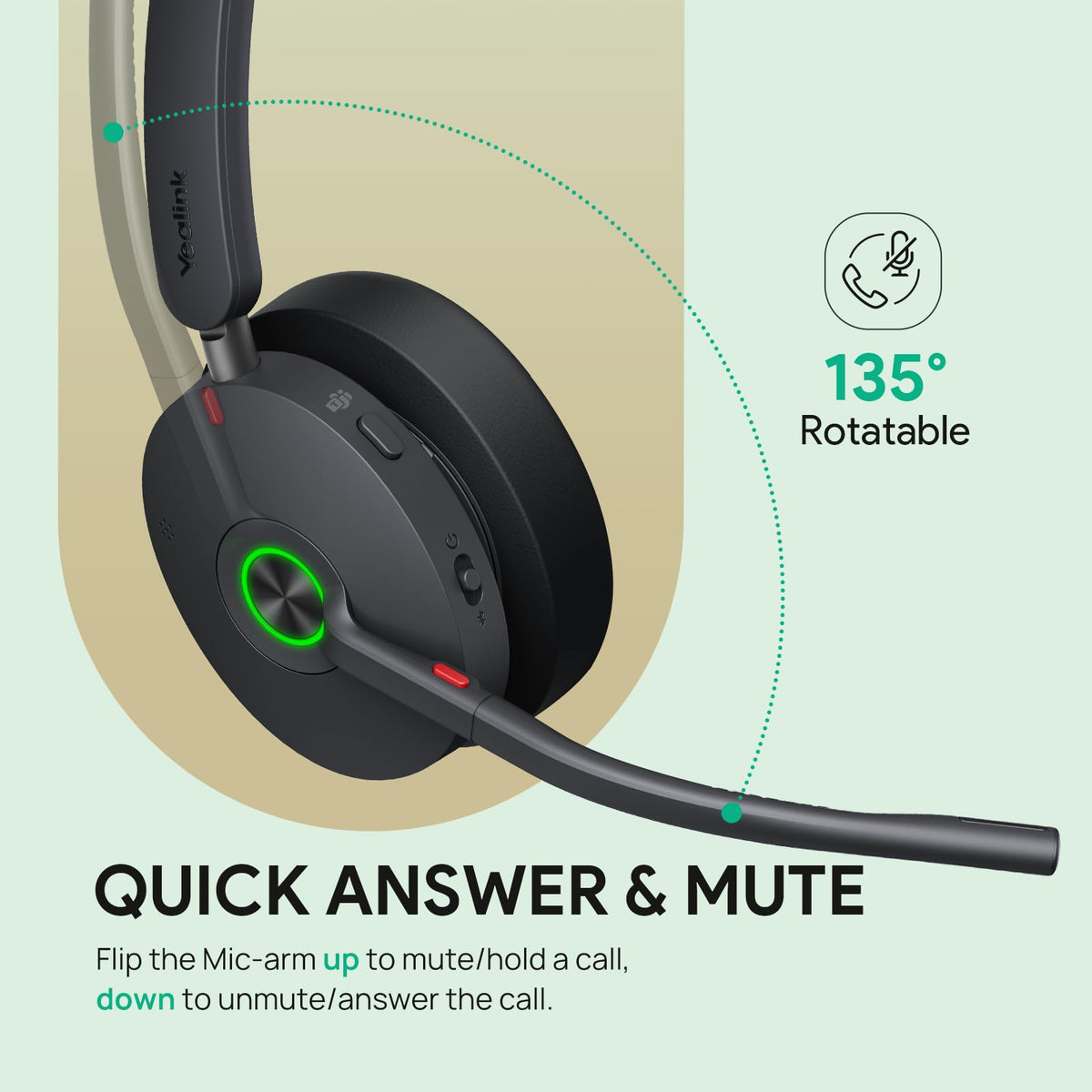 Yealink BH74 with Stand ANC Wireless Headset with Microphone for PC, Bluetooth Headset Noise Cancelling with 6 AI Mic, 32H Talk Time & Mute Button, Microsoft Teams Premium Open Office Certified UC