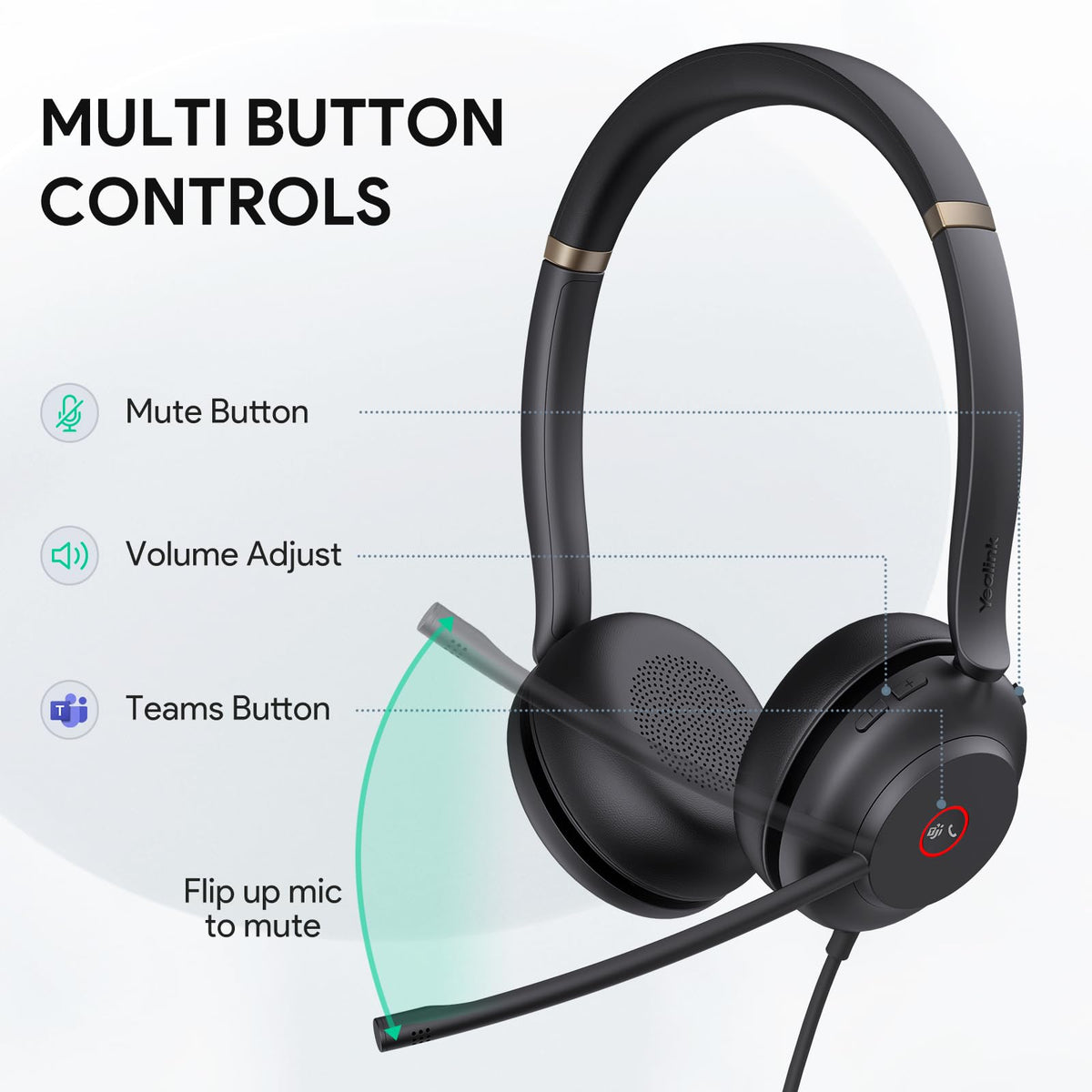 Yealink UH37 USB Headset with Noise Cancelling Microphone,Wired Headset for PC Laptop,Teams Certified,USB-A/C Cable,Works with Zoom and Other Leading UC Platforms