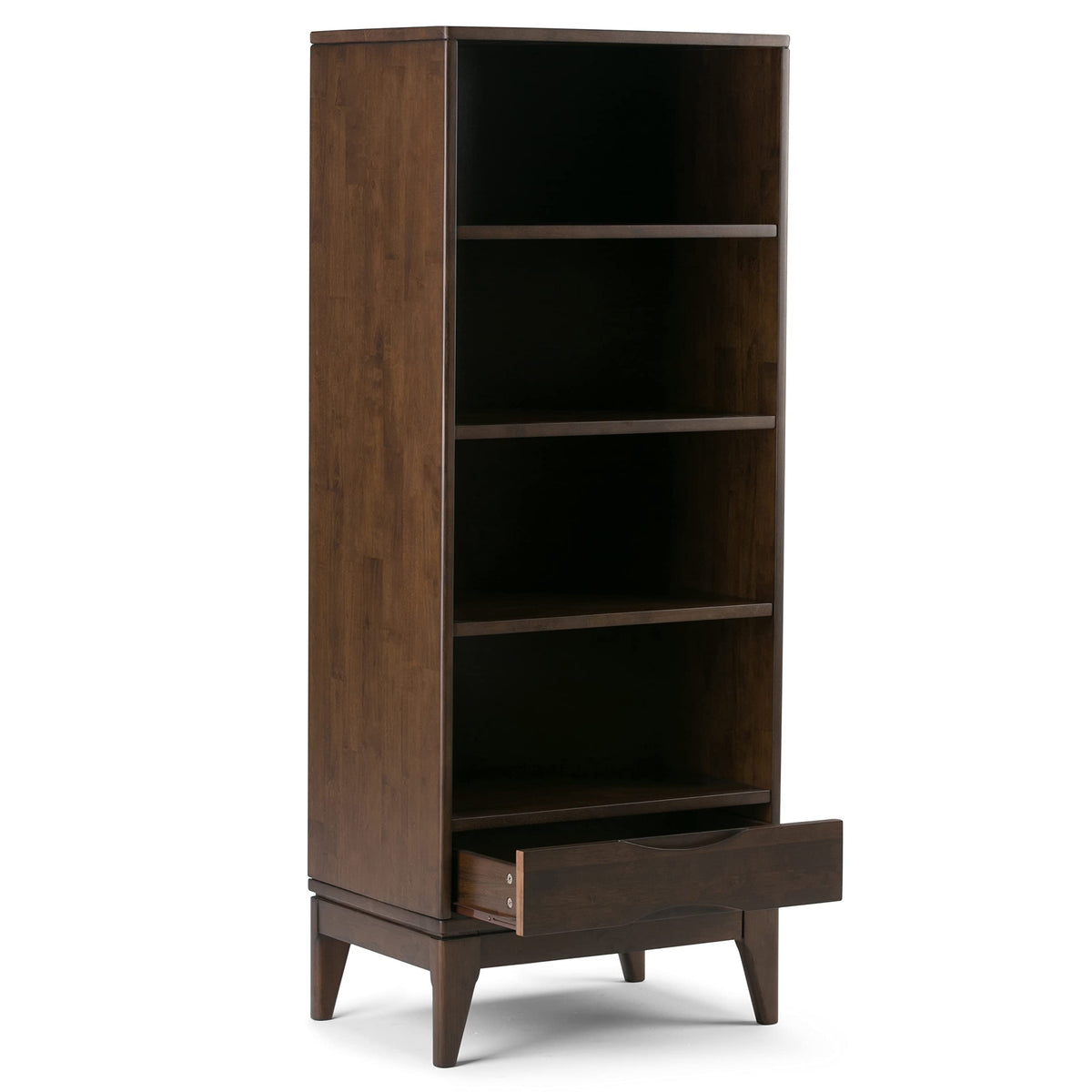 SIMPLIHOME Harper Desk and Bookcase Bundle - 48 inch Wide Solid Wood Mid Century Modern Desk with Drawers and 24 inch Wide 4-Shelf Bookcase in Walnut Brown, Home Office Furniture (Set of 2)