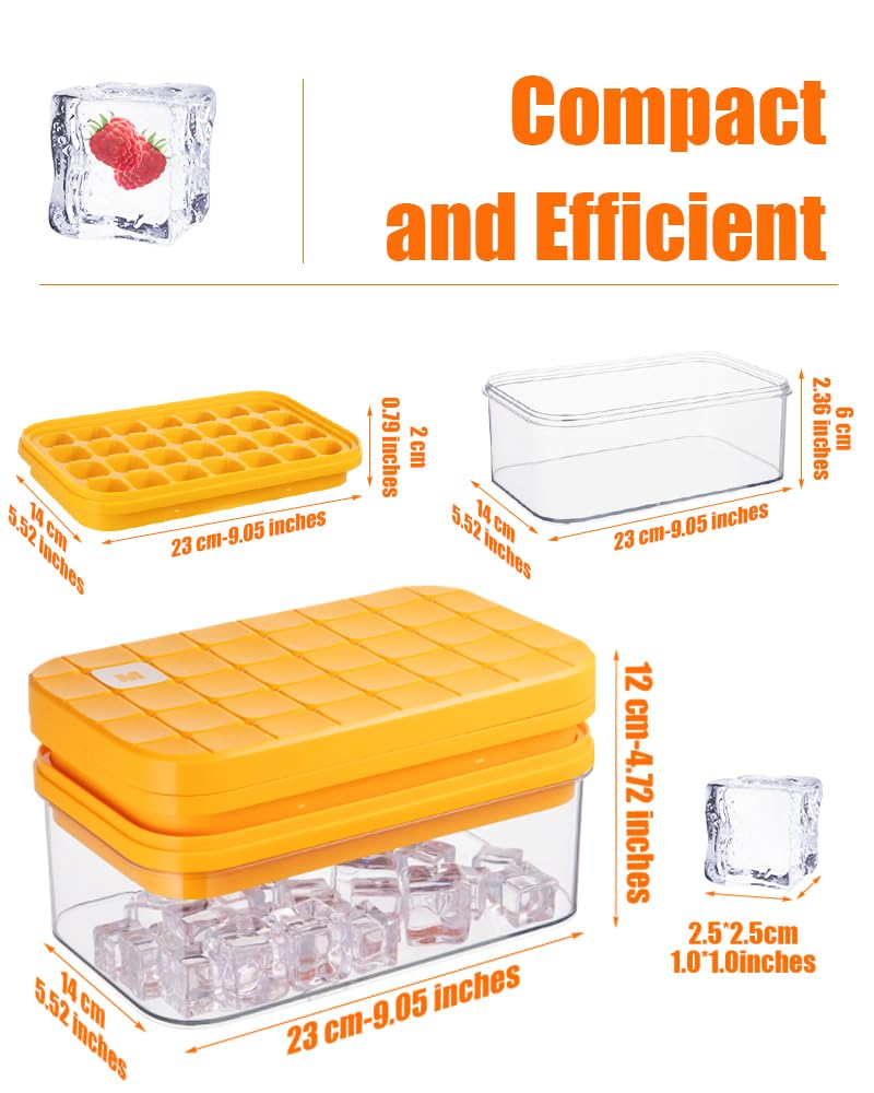 Brigii Ice Cube Tray with Lid&Bin, Ice Cube Mold with 56 Cubes, Stackable Ice Trays for Freezer with Easy-Release Silicone Bottom, for Drinks, Coffee, cocktail