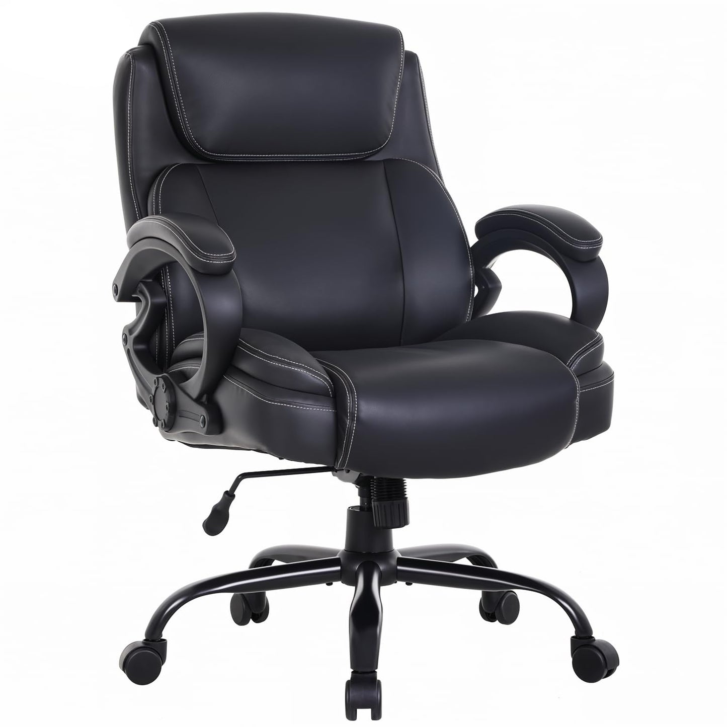 BestOffice Big and Tall Heavy Duty Office Chair 400lbs Wide Seat Ergonomic Computer Desk Chair with Arms and Lumbar Support High Back PU Leather Executive Task Computer Chair for Back Pain, Black
