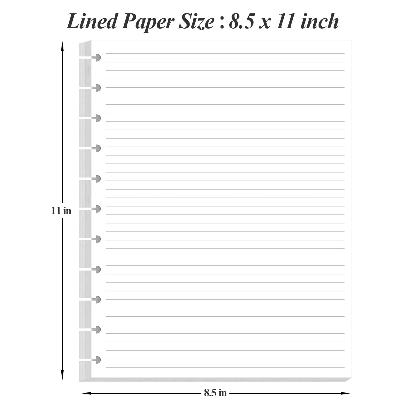 Letter Size Discbound Refill Paper, 11 Disc Paper Refill for Note-Taking System Discbound Planner, 100Sheets / 200Pages Discbound Paper, 100gsm, White, 8.5'' x 11''