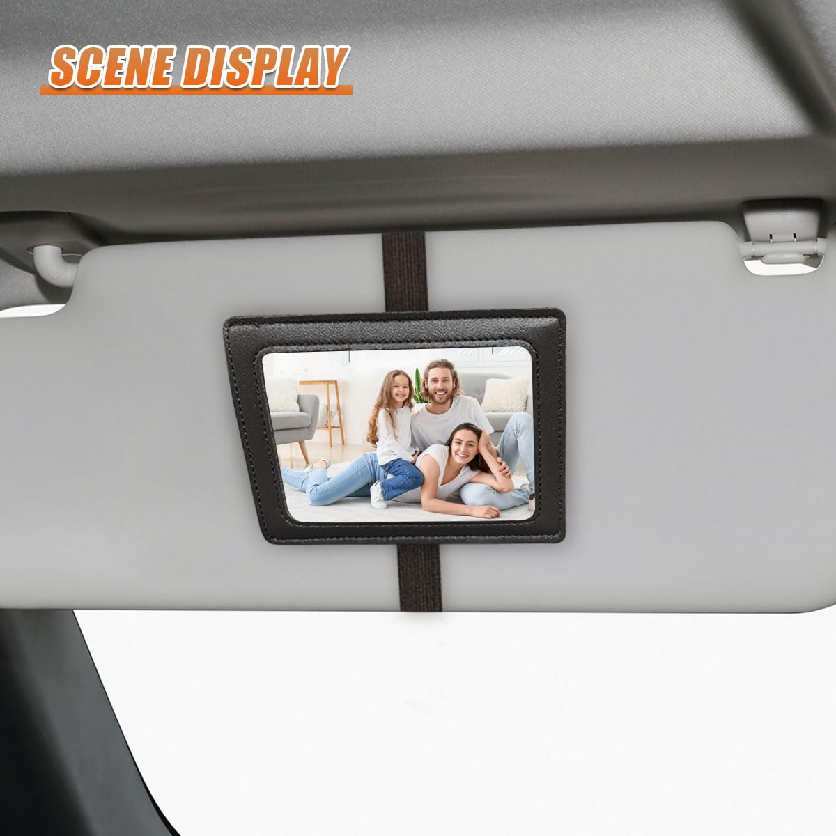 KPFILEH Leather Car Visor Picture Frame, 5.8'' × 4.3'' Auto Sun Visor Photo Holder, Vertical & Horizontal Display, Personalized Car Interior Decoration for Women Men(Black-2PCS)