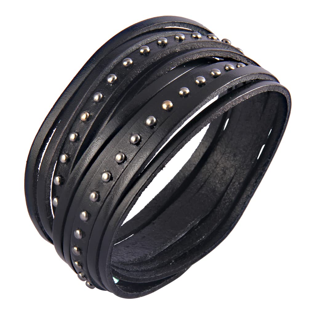 GelConnie Black Spike Leather Bracelet Rivet Cuff Bangle Multilayer Wrap Bracelets Punk Jewelry for Women, Men
