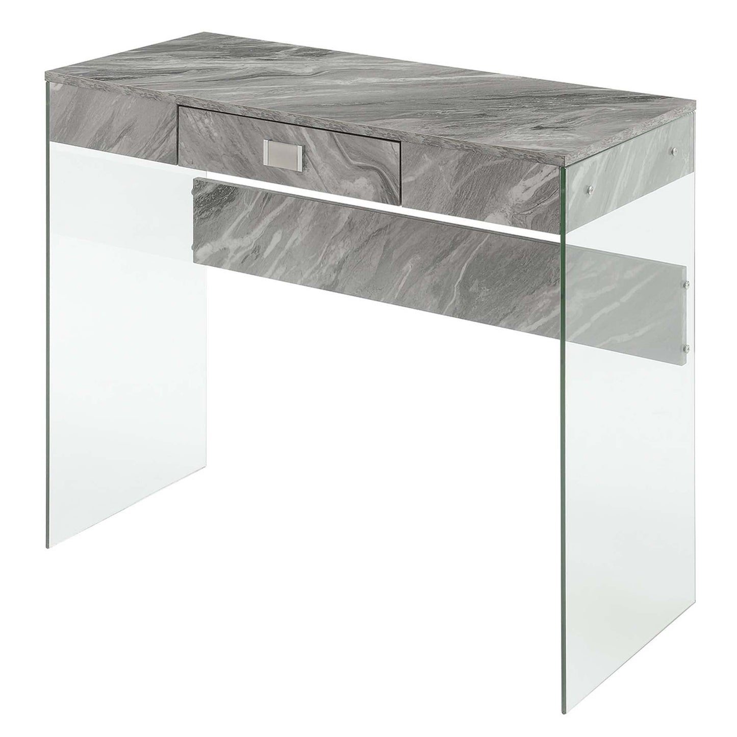 Convenience Concepts SoHo 1 Drawer Glass 36 inch Desk, Gray Faux Marble/Glass