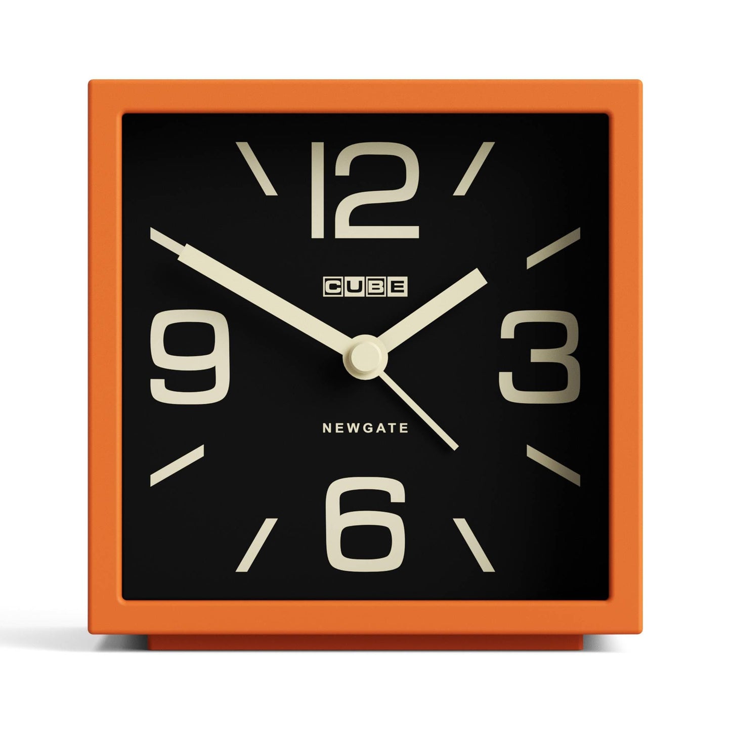 NEWGATE® Cube Alarm Clock | Design-led Cube Shaped Retro Alarm | Orange | Ideal for Bedside, Desk, Shelf & Mantel | Mid-Century Retro Bedroom & Office Accessory