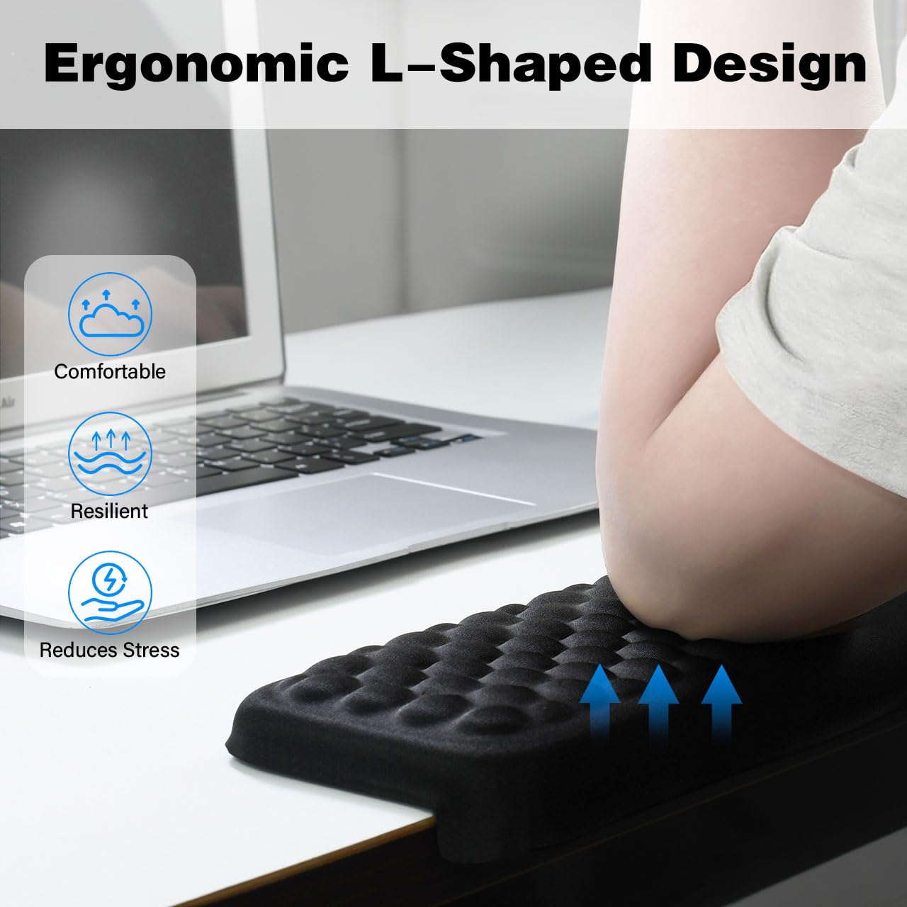 YAMJUG L-Shaped Desk Edge Cushion, 2-Piece Elbow Pad for Desk with Ergonomic Memory Foam Support,Non-Slip Arm Rest Pad, Wrist Rest for Computer Keyboard Office Home Black