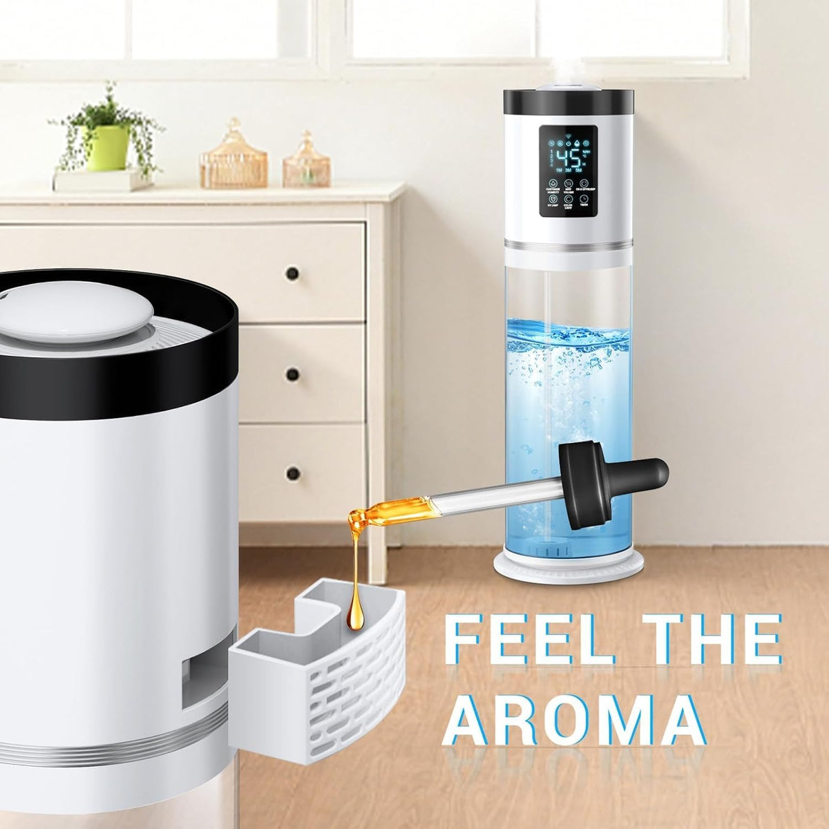 8L/2.1Gal Humidifiers for Bedroom Large Room with Clear Tank, 7-Color Light, 36dB Ultrasonic Cool Mist Humidifiers with Humidistat, Essential Oil Tray Top Fill Humidifier for Home Bedroom Office