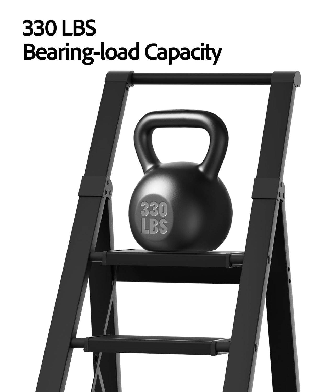 BEFITMACE 5 Step Ladder, Lightweight Folding Step Stool withConvenient Handgrip,Aluminum 330lbs Capacity Step Ladderfor Office,Household,Kitchen(Black)