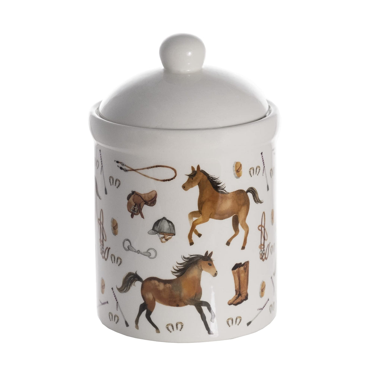 SPOTTED DOG GIFT COMPANY Ceramic Jar with Lid for Countertop, Cute Equestrian Themed Decorative Jar Kitchen Food Storage Container for Coffee Tea Sugar, Horse Gifts for Women 30oz