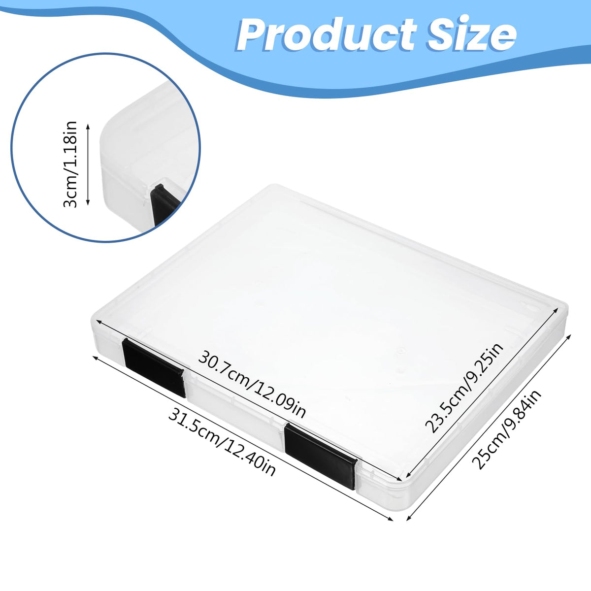 Lemecima 6 Pcs Clear A4 File Box Document Plastic Storage Box Paper Plastic Case Board Game Storage Containers Magazine Protector File Holder with Buckle (Black,12.4 x 9.84 x 1.18 Inches)