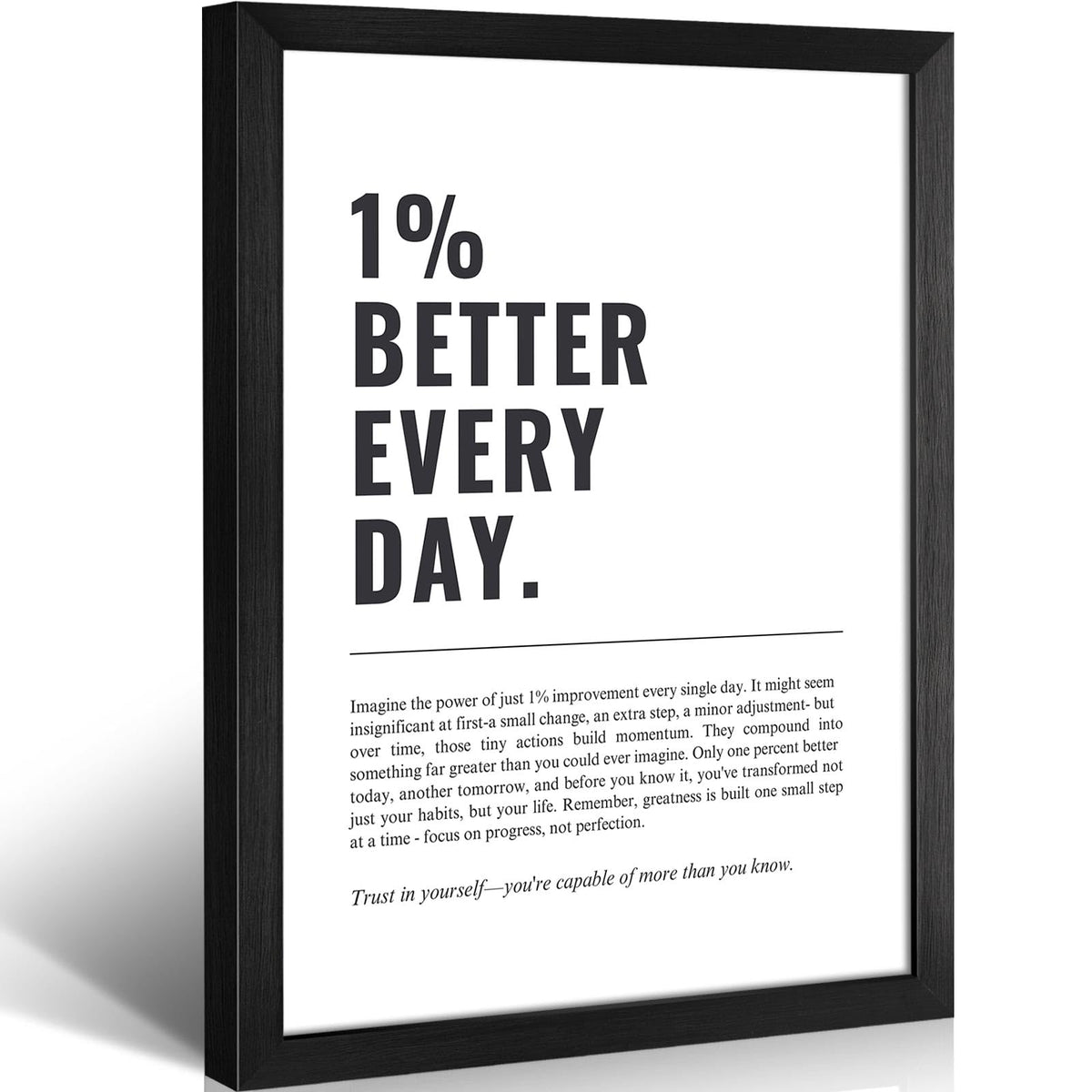8X10 Inch Black Framed 1% Better Every Day Canvas Wall Art Motivational Minimalist Posters Growth Mindset Self Improvement Quotes Prints Wall Decor For Office Home Gym Bedroom Study
