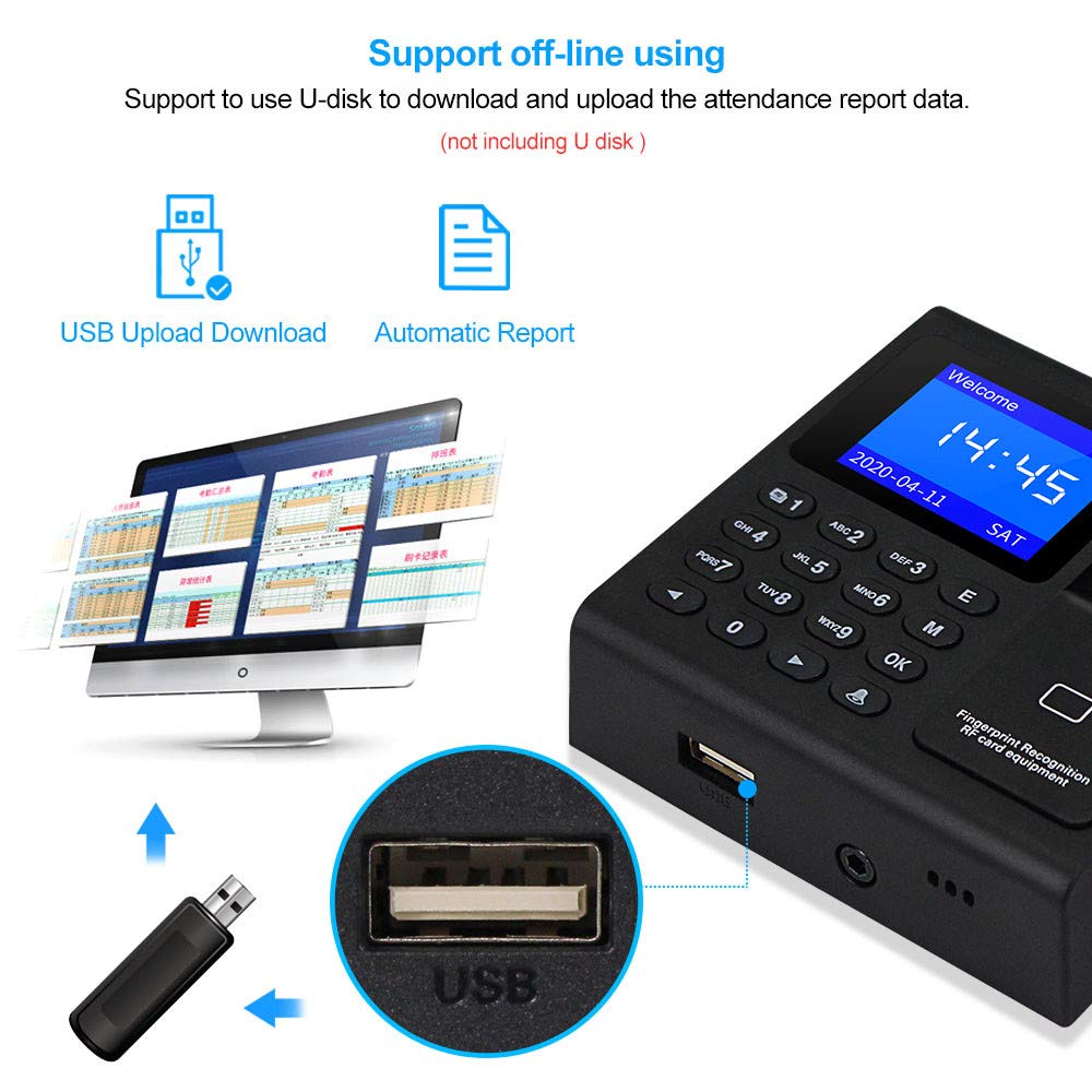 LIBO Complete RFID Access Control System Fingerprint Access Controller Keypad, DC12V Power Supply Transformer, 180kg/350lbs Electric Magnetic Lock with Door Switch Button, 125KHz ID Cards Keychains