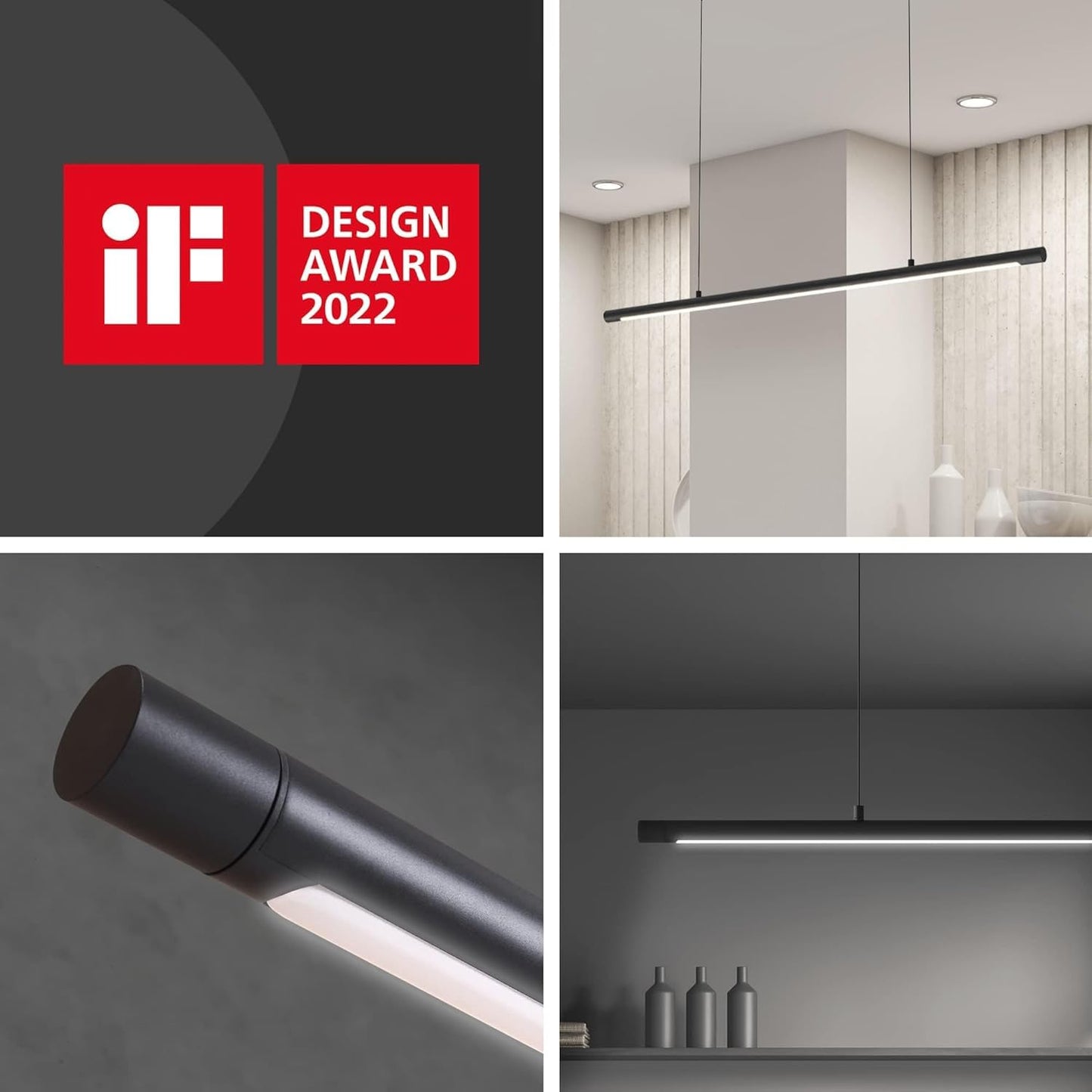 Lorbits LED Linear Pendant Light, Office Light, Flicker-Free, Dimmable, Modern Ceiling Lighting for Bedroom Dining Room Table, 20W 5000K Cold Light 47.2" Black