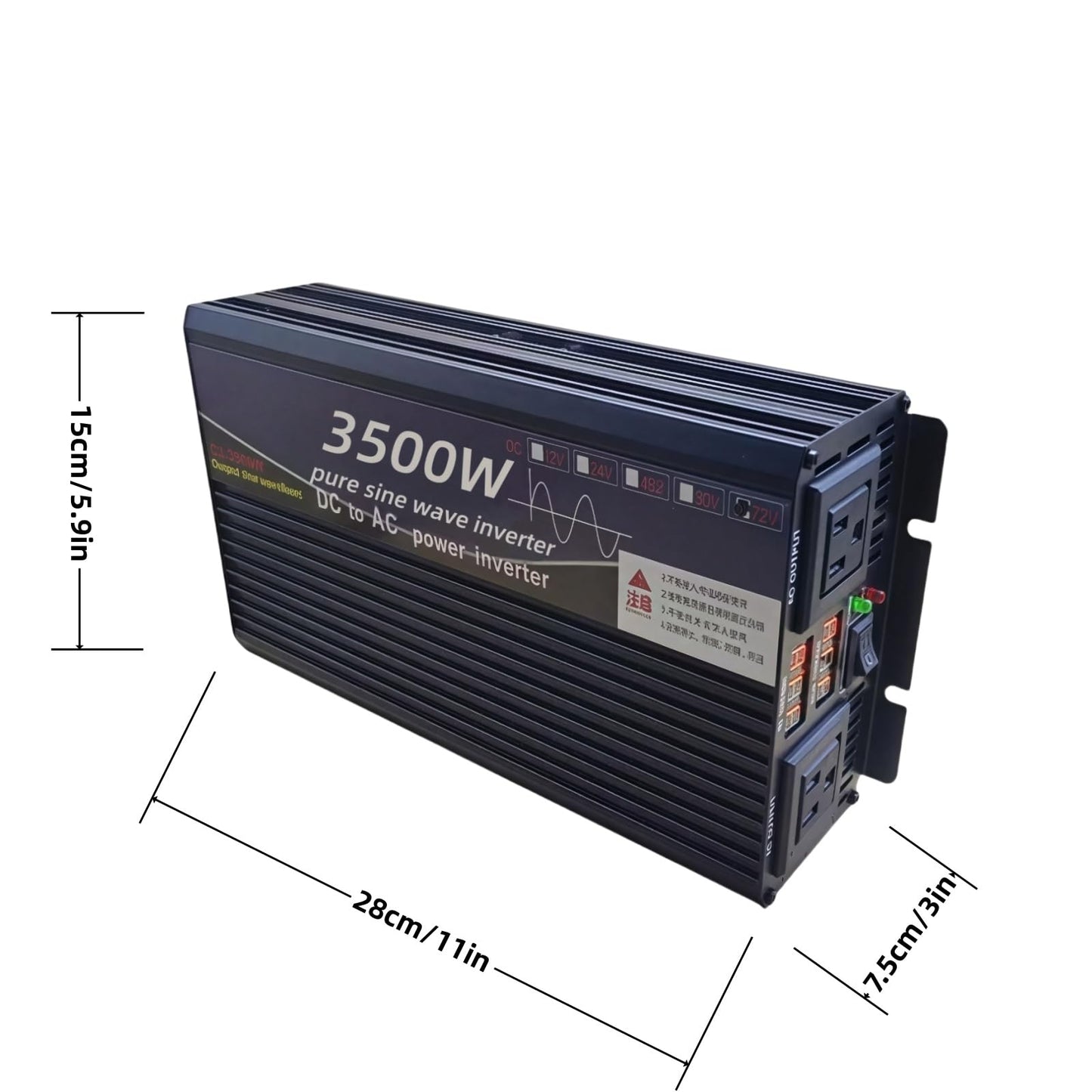 3500W Power Inverter 72V DC to 110V AC Converter with LED Display Dual AC Outlets Dual Fans Radiating for RV, Camp, Boat and Home Emergency Portable Pure Sine Wave Inverter (LED Screen, 3500W 72V)