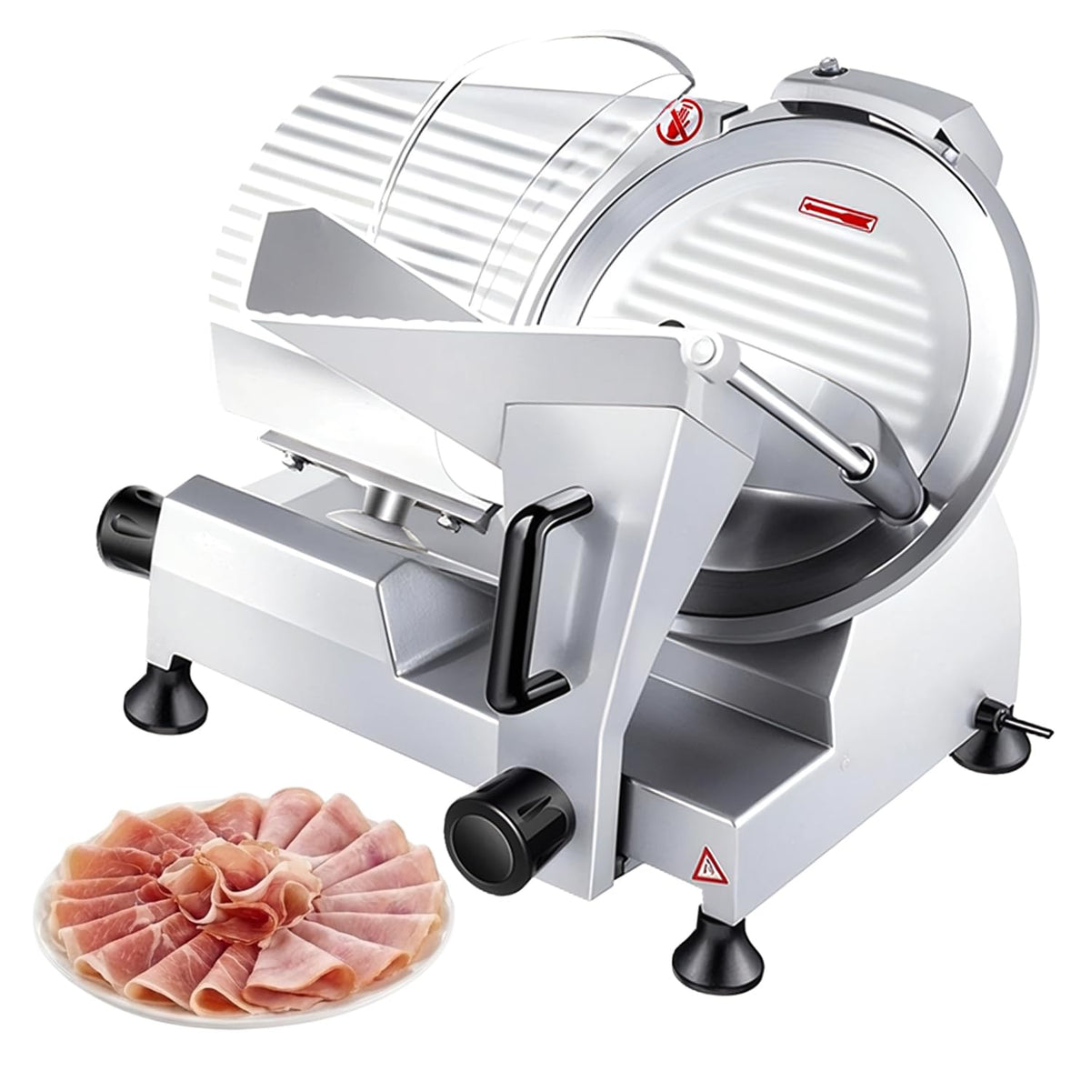 CHEF KEY Commercial Meat Slicer, 10 inch 240W Frozen Meat & Deli Slicer, Premium Carbon Steel Blade & Built-in Sharpener, 0-0.47 inch Adjustable, Semi-Auto for Commercial and Home Use