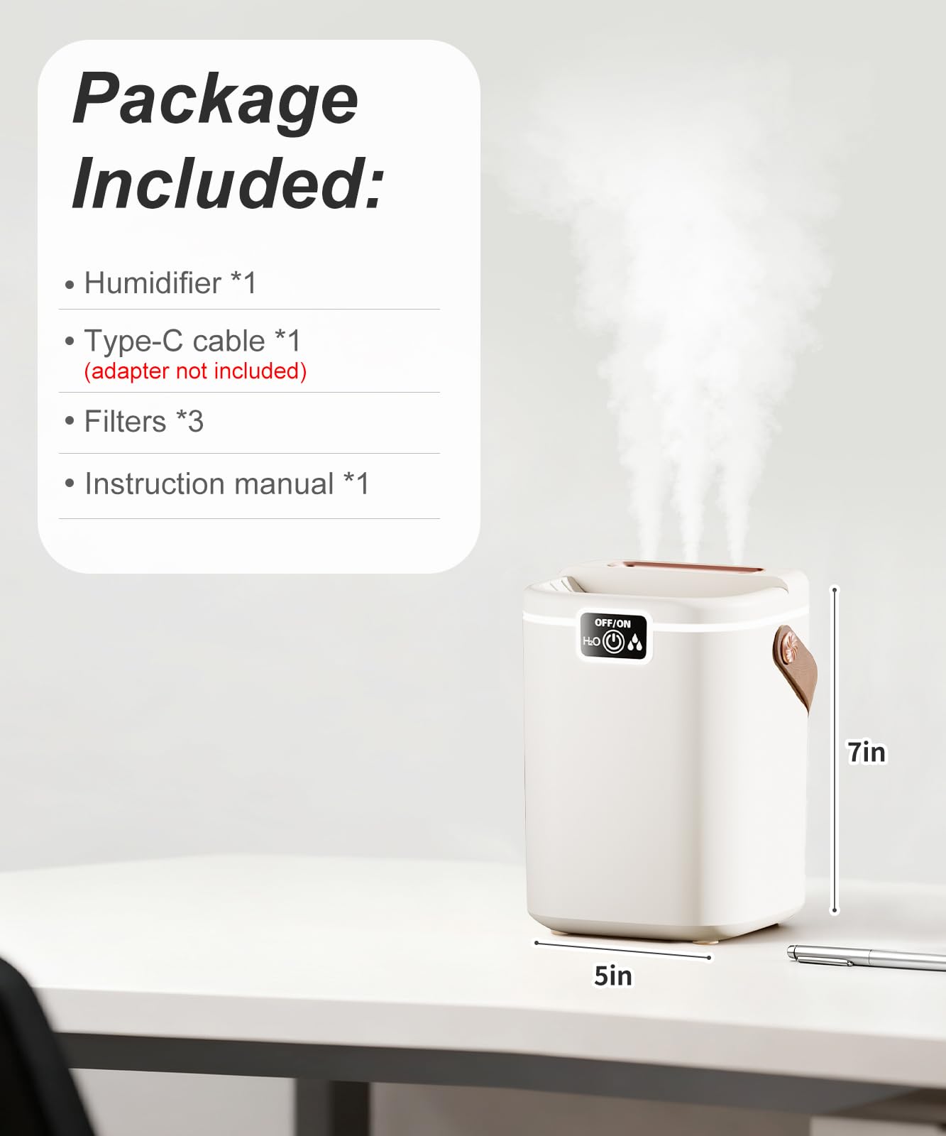 2L Cool Mist Humidifiers for Bedroom, 3 Nozzles Quiet Small Humidifier with 4 Mist Modes, Top Fill Desktop Personal Humidifier with Night Light & Auto-Shutoff, Portable USB Powered for Office, Plants