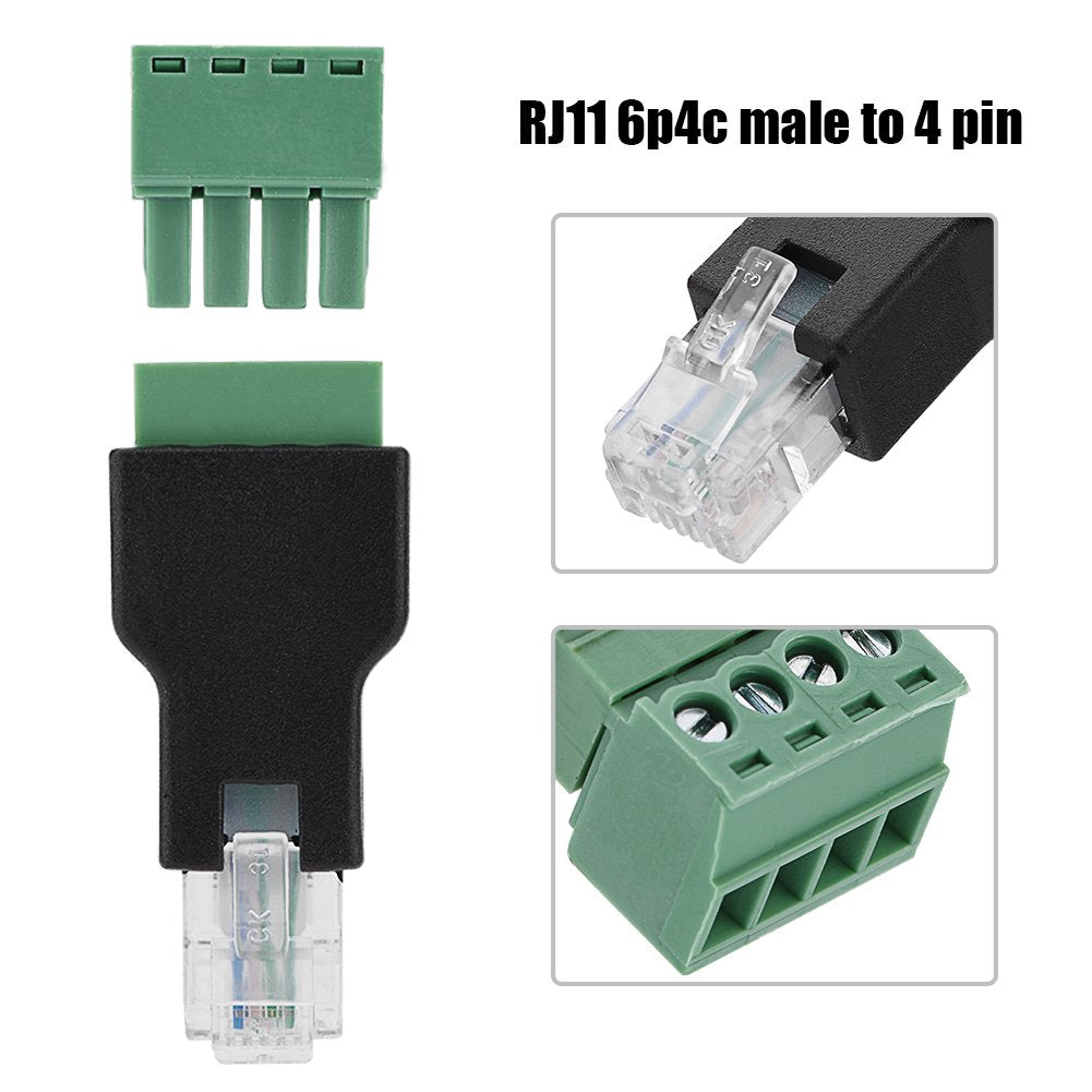 Zerone RJ11 to Screw Terminal Adapter, 6P4C Male to 4 Pin Block Connector for Modem with Anti-Interference EIA/TIA 568B Standard Structured Cabling, 3 Pack