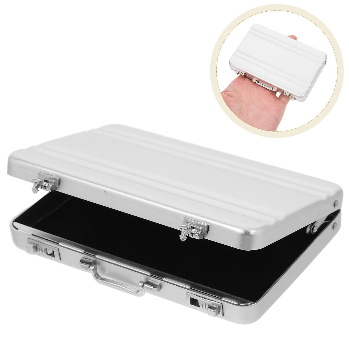 Tofficu Business Card Holder, Aluminum Alloy Name Card Case with Handle, Mini Metal Briefcase Organizer for Business Meetings And Events Storage Men（sliver）