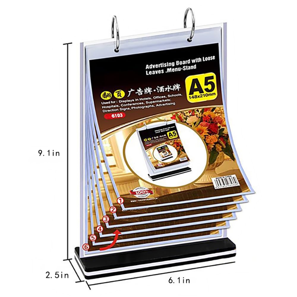 HENGSENLI A5 T-shaped multi-page flip acrylic sign holder, menu / photo / advertising / drink display stand