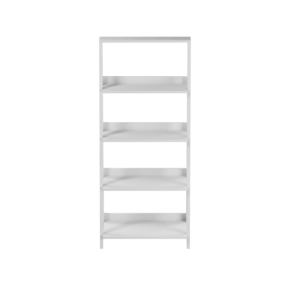 4-Tier Ladder Bookshelf - Freestanding Shelved Bookcase with X-Back Frame and Leaning Look - Display Shelves for Home or Office by Lavish Home (White)