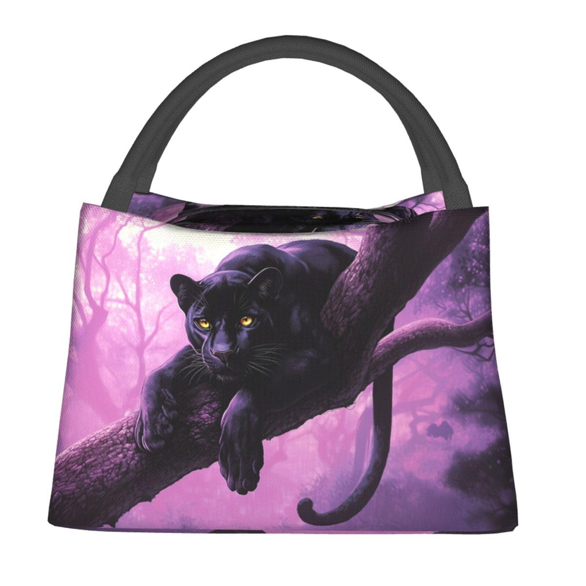 ainori Black Panther Insulated Lunch Box for Fantasy Lovers,Reusable Tote Bag with Mystical Forest,Portable Lunchbox Handbag,Makeup Bags Organizer Gifts for Work Office Travel Picnic,11x6.3x6.7in