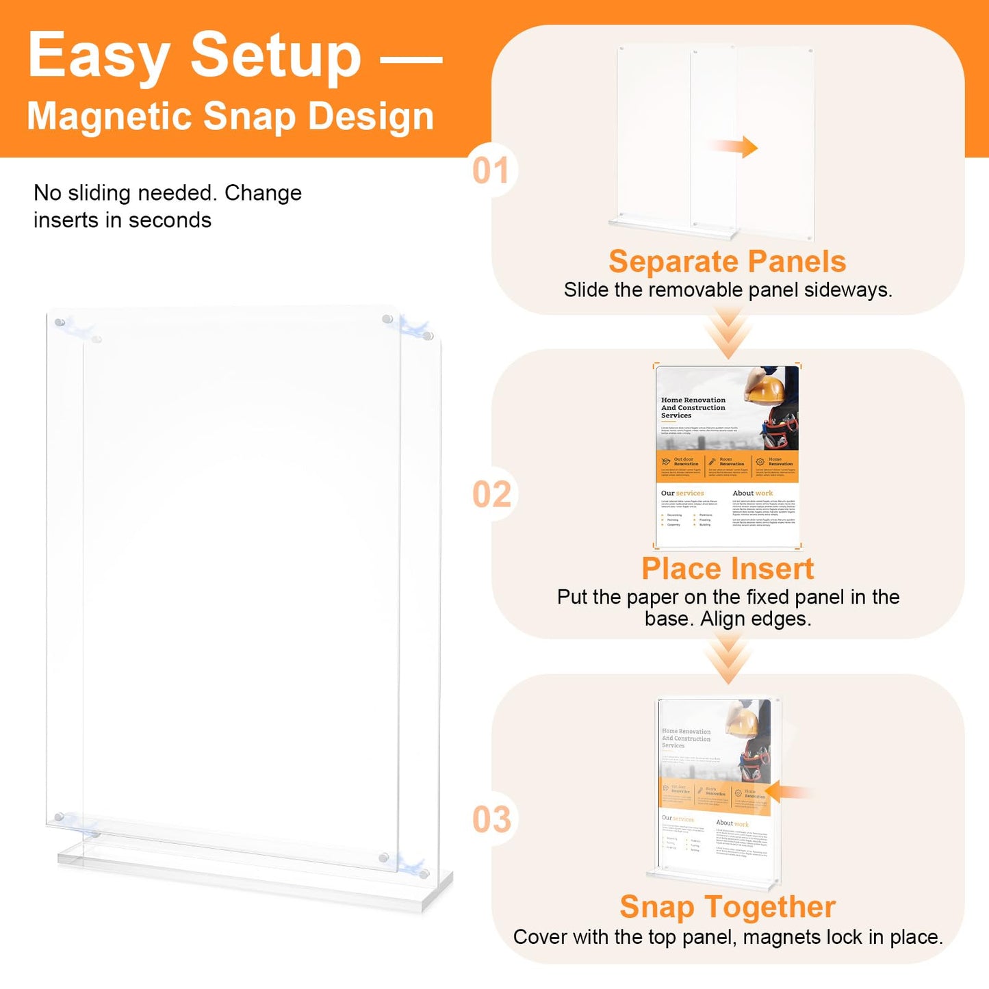 Truxwal 8.5x11 Acrylic Sign Holder Table Top with Magnetic Corners, 4-Pack, Rounded Corners – Quick Change Display Stand for Menus, Posters and Ads, Restaurant, Office, Events, Retail