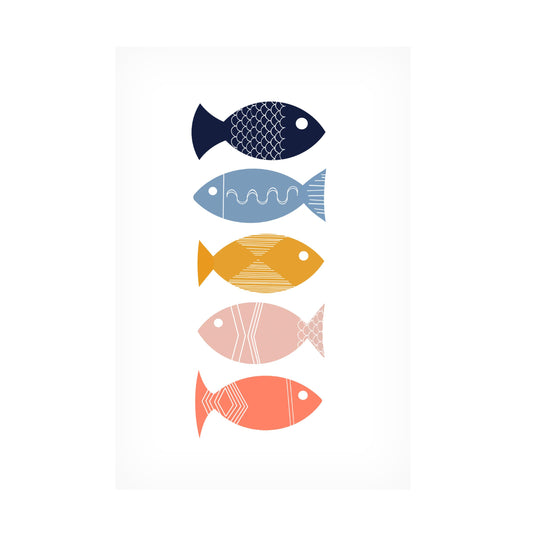 Trademark Fine Art Canvas Wall Art - Tom Quartermaine 'Colorful Abstract Fish Scandinavian Style' Wall Art for Living Room, Bedroom, or Office Décor 12 x 19 Inches
