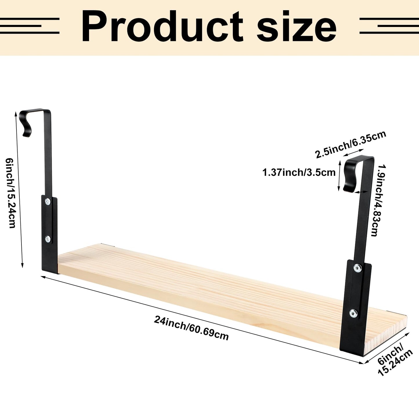 DoubleFill Office Cubicle Shelf 24" Wood Hanging Cubicle Storage Organizer File Hanging Shelf Accessories Storage Organizer Bookshelf with Hooks for Home Desk