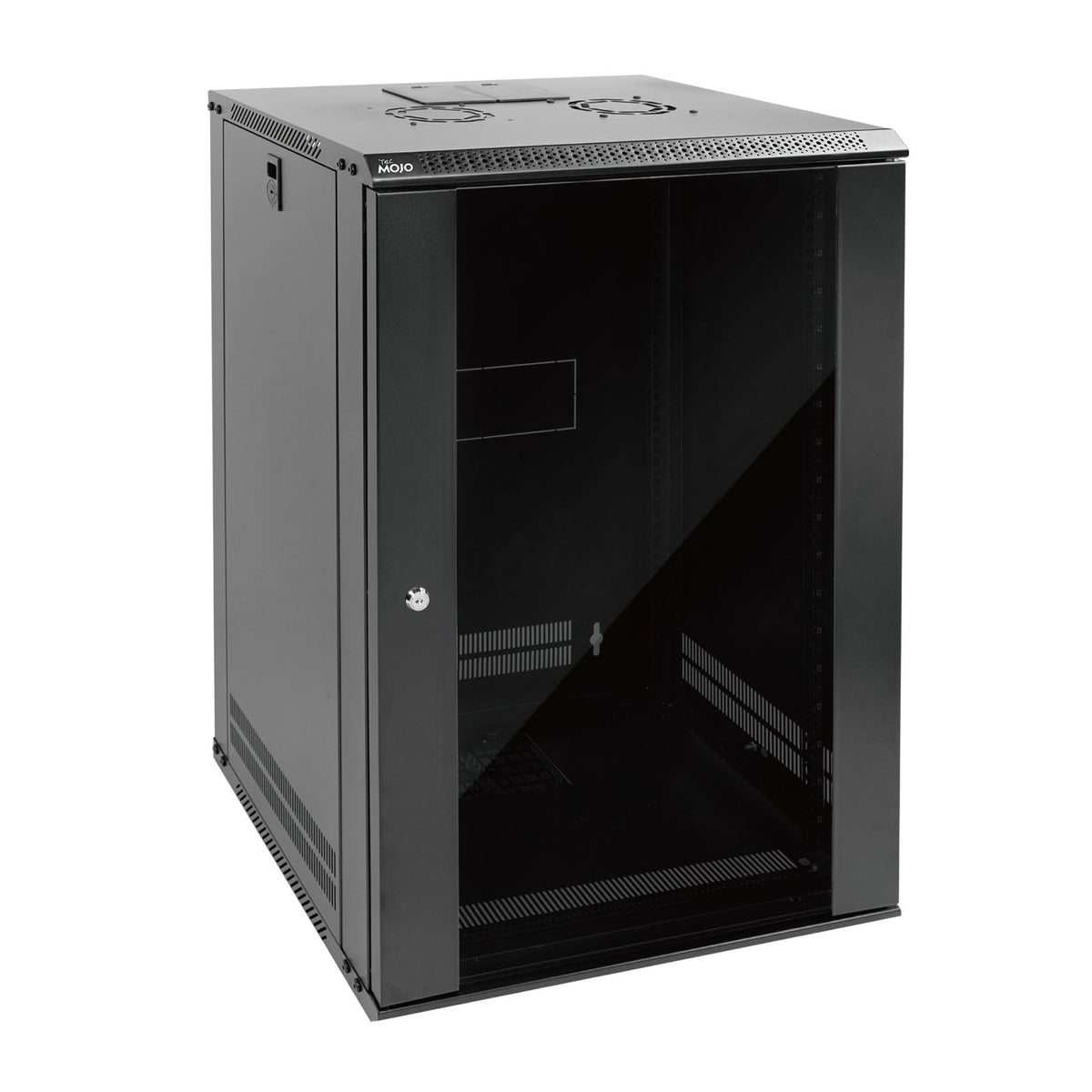 Tecmojo 18U Wall Mount Rack Network Cabinet for 19" IT Equipment,with Lockable Glass Door and Side Panels,Cooling Fan,Black,17.7inch Depth for AV/Computer/Electronics Equipment Data Rack