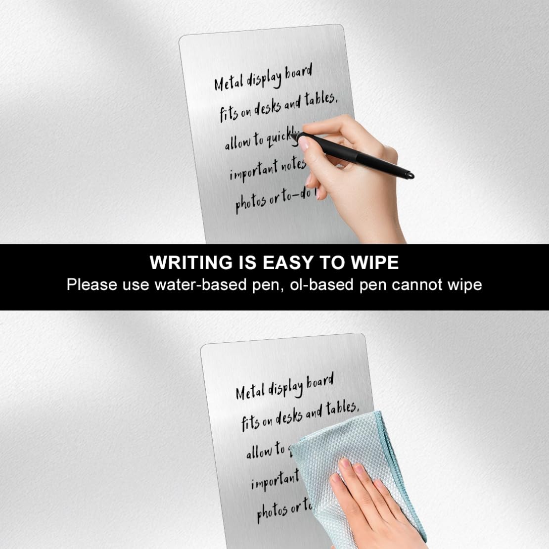 2 Pcs Magnetic Bulletin Board with Stand Metal Tabletop Memo Board Magnet Menu Easel Board Stainless Steel Display Stand for Office Home Kitchen School 10.4 x 6 in