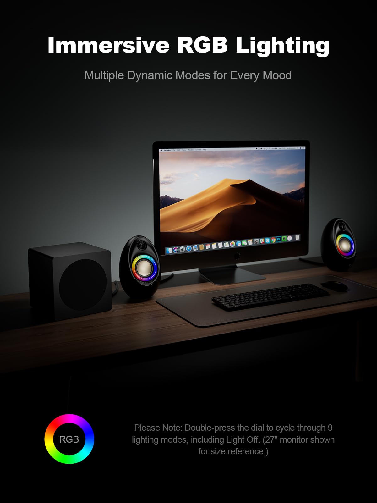Bluedee Computer Speakers with Subwoofer, 2.1 PC Speakers with Deep Bass and 80W Peak Power, Adapter Powered, Bluetooth 5.4 & USB/USB-C/AUX-in, RGB Desktop Speakers for Computer, Laptop, Monitor