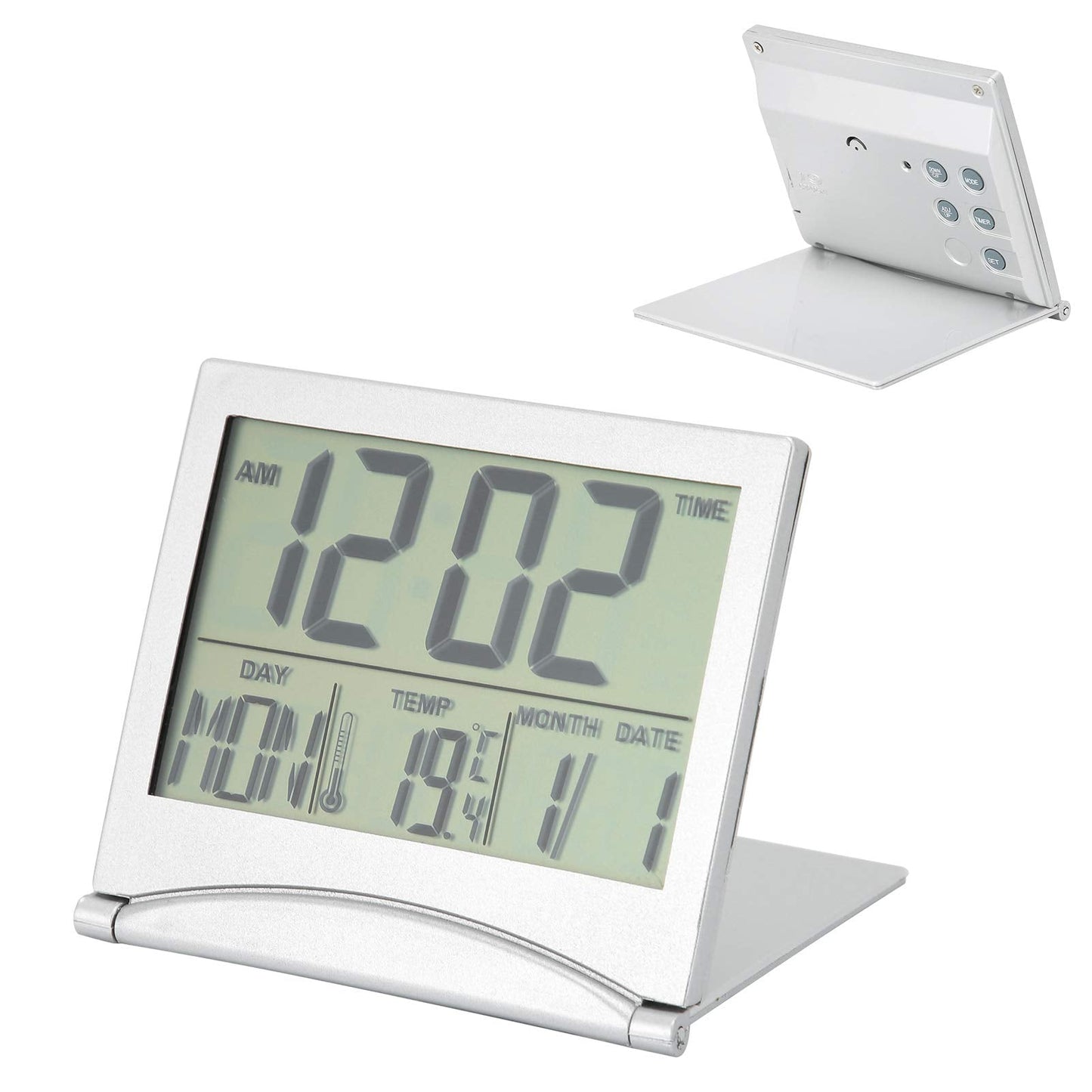 Aqur2020 Electronic Compact Alarm Foldable Calendar Easy to Read Atomic Desktop Clock Auto Set Digital Alarm Clock Screen with Time/Date/Temperature Display- Perfect for Nightstand or Desk