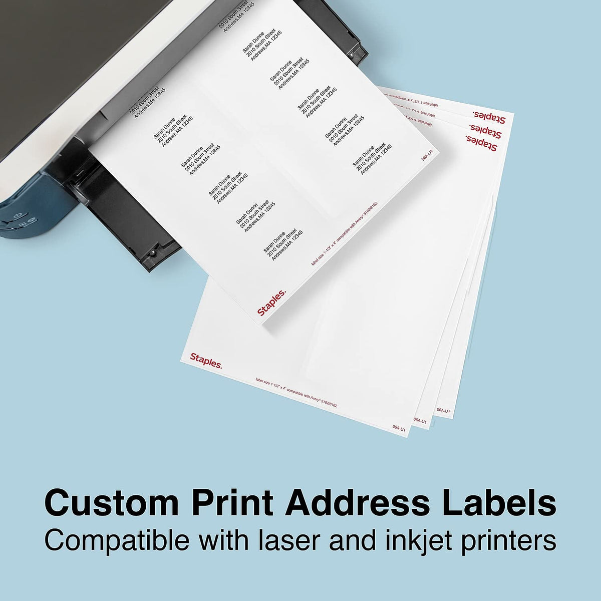 Staples 1-1/3" x 4" Address Labels, White – Printable Laser & Inkjet Mailing Labels, 14 Labels per Sheet