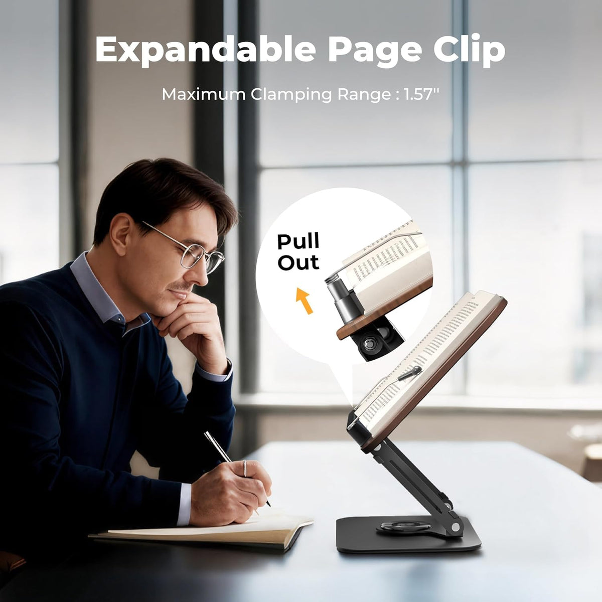 SupeDesk Book Stand for Reading, Adjustable Book Holder with 360° Rotating Bases, Foldable Designs, and Elastic Clips, Multifunctional Display Stand for Recipe, Cookbooks, Magazines, Tablets, Laptops