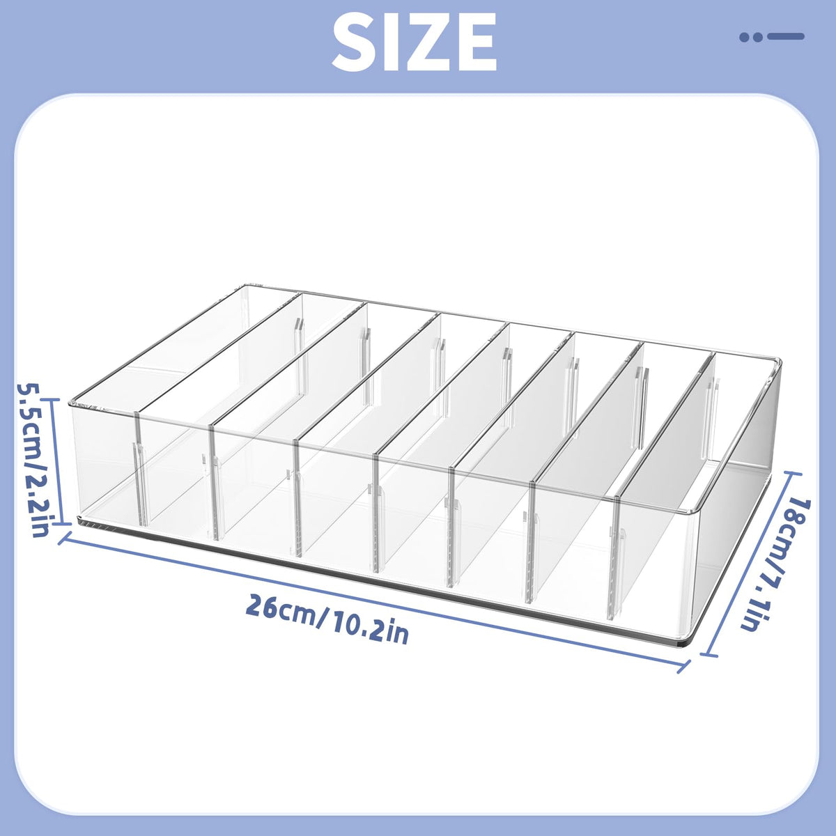 JINGHANGER Large Cash Organizer 8 Sections Clear Money Budget Tray Organizer Plastic Divider Bill Storage Holder for Money Budget Envelopes, Palette Makeup, Cables and More, 10 x 7 x 2.2 Inch