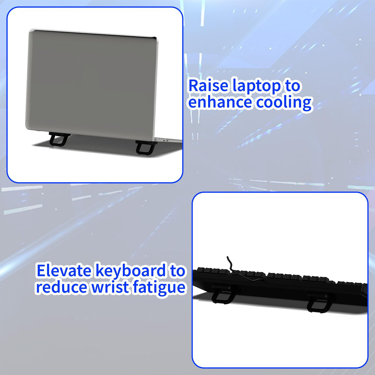 Notoke 2 PCS Portable Keyboard Riser, Adjustable Black Laptop Keyboard Stand with 2 Angle Settings and Self-Adhesive Foldable Feet, Mini Foldable Laptop Stand Riser Keyboards Lift for Most Keyboards