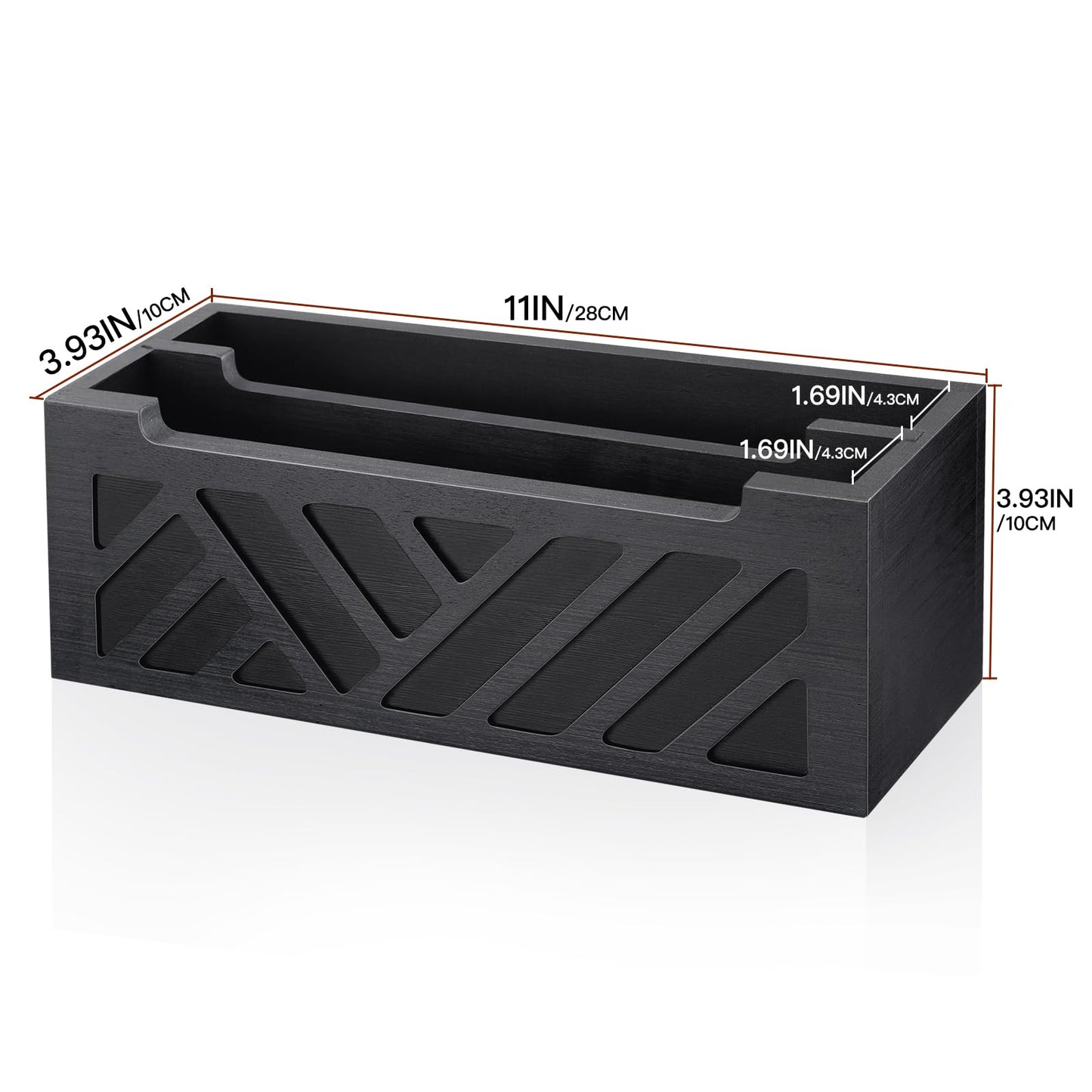 MINCORD Mail Organizer Mail Holder Countertop with 2 Slots, Wood Mail Basket for Wall Table Desk, Envelope Bill Holder for Home Office Decor (Black-2)