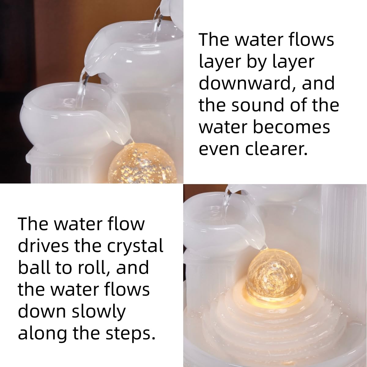 JUE ZHEN Tabletop Water Fountain - Desktop Humidifier Indoor Waterfall Fountain Home Decoration for Office, Living Room, or Bedroom